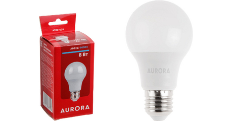 Лампа светодиодная A60 СТАНДАРТ 8Вт 230В E27 6000K AURORA