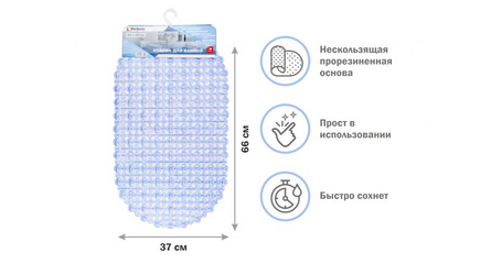 Коврик для ванной, овал 66х37 см, голубой, PERFECTO LINEA