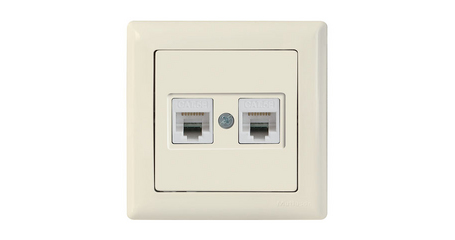 Розетка компьютерная 2xRJ45 (Cat5e, скрытая) кремовая, DARIA, MUTLUSAN