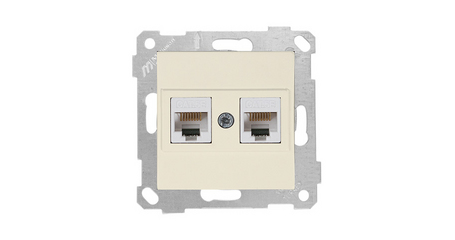 Розетка компьютерная 2xRJ45 (Cat5e, скрытая, без рамки) кремовая, RITA, MUTLUSAN