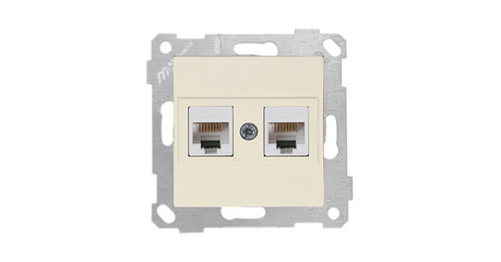 Розетка компьютерная 2xRJ45 (Cat5e, скрытая, без рамки) кремовая, RITA, MUTLUSAN