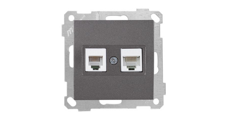 Розетка телефонная + компьютерная (RJ12+Cat5e) дымчатая, ELITRA, MUTLUSAN