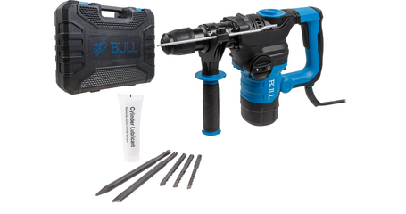 Перфоратор BULL BH 3202 в чем. 1500 Вт, 6,5 Дж, 32 мм, 2 реж. + 2 зуб., 3 сверла, SDS-plus