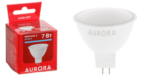 Лампа светодиодная MR16 7Вт 230В GU5.3  6000K AURORA