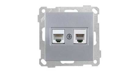 Розетка телефонная + компьютерная (RJ12+Cat5e) серебро, ELITRA, MUTLUSAN