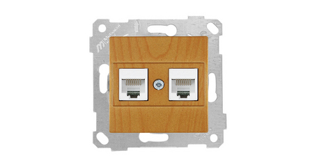 Розетка компьютерная 2xRJ45 (Cat5e, скрытая, без рамки) дуб, RITA, MUTLUSAN