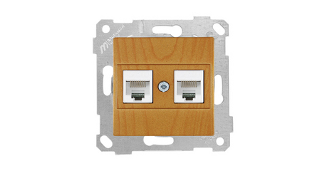 Розетка компьютерная 2xRJ45 (Cat5e, скрытая, без рамки) дуб, RITA, MUTLUSAN