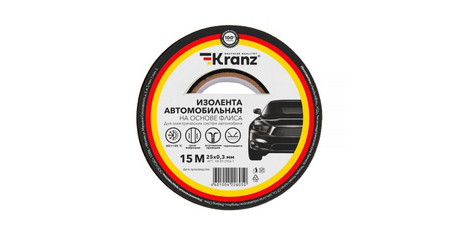 Изолента автомобильная флис, 0.3х25 мм, 15 м KRANZ