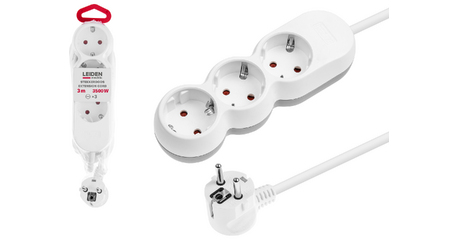Удлинитель 3м (3 роз., 3,5кВт, с/з, ПВС 3х1,5) LEIDEN ELECTRIC