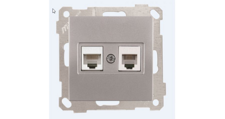 Розетка телефонная + компьютерная (RJ12+Cat5e, скрытая, без рамки) серебро, DARIA, MUTLUSAN