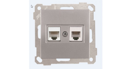 Розетка телефонная + компьютерная (RJ12+Cat5e, скрытая, без рамки) серебро, DARIA, MUTLUSAN