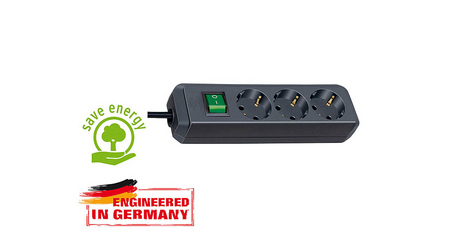 Удлинитель 5м (3 роз., 3.3кВт, с/з, выкл., ПВС) черный Brennenstuhl Eco-Line