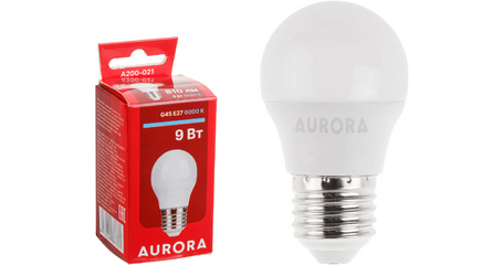 Лампа светодиодная G45 ШАР 9Вт 230В E27 6000K AURORA