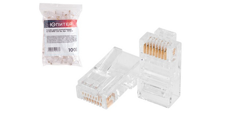 Разъем (джек) компьютерный RJ-45 8P8C CAT 6e (100 шт.) Юпитер