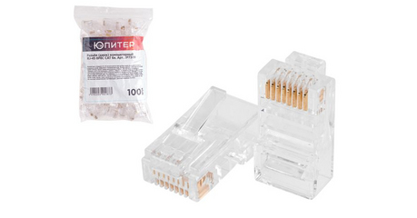 Разъем (джек) компьютерный RJ-45 8P8C CAT 6e (100 шт.) Юпитер