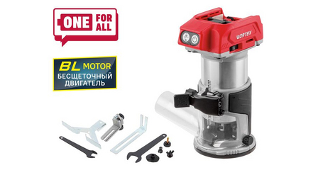 Аккум. фрезер кромочный WORTEX CMM 1835 в кор. ALL1 XLT SOLO БЕСЩЕТ., 18 В, цанга 6/8, рег. об, конс