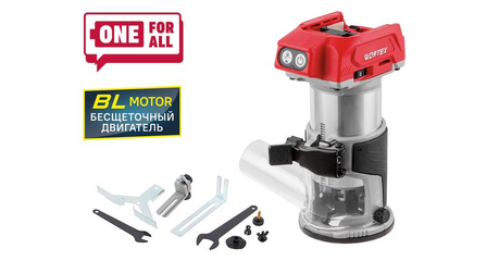 Аккум. фрезер кромочный WORTEX CMM 1835 в кор. ALL1 XLT SOLO БЕСЩЕТ., 18 В, цанга 6/8, рег. об, конс