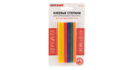 Клеевые стержни d=7,4 мм, L=100 мм, цветные (упак. 12 шт.) (блистер) REXANT