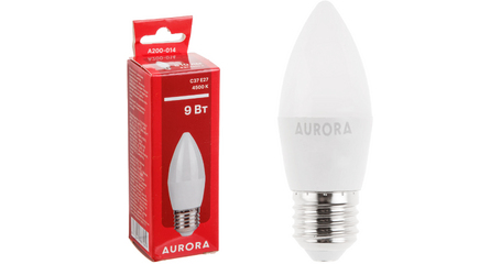 Лампа светодиодная C37 СВЕЧА 9Вт 230В E27 4500K AURORA