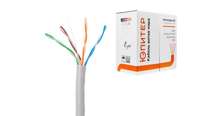 Кабель витая пара U/UTP Cat5E 4х2х24AWG (0.51мм) 305м, медь, внутр. (ПВХ) Юпитер