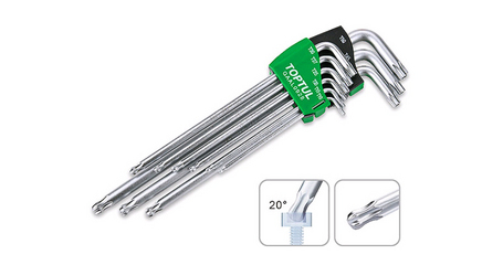 Набор ключей Torx T10-Т50 9шт длинных, с отверстием и шариком TOPTUL