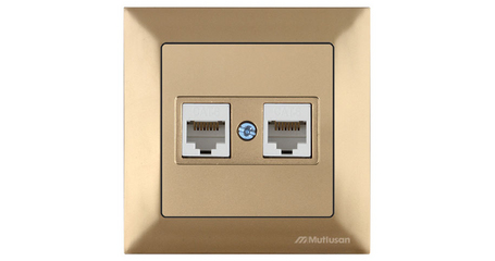 Розетка компьютерная 2xRJ45 (Cat6, скрытая) золото, DARIA, MUTLUSAN