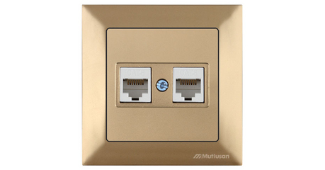 Розетка компьютерная 2xRJ45 (Cat6, скрытая) золото, DARIA, MUTLUSAN