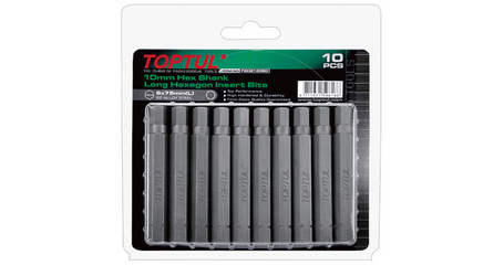 Насадка шестигранник 10мм удлиненн. 75mm 10шт блистер TOPTUL