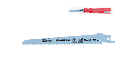 Пилка сабельная по дереву с гвоздями S150WM (1 шт.) WORTEX быстрорежущая сталь, 150 мм длина