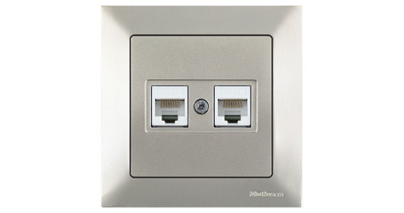 Розетка компьютерная 2xRJ45 (Cat5e, скрытая) титан, DARIA, MUTLUSAN