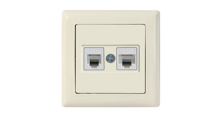 Розетка телефонная + компьютерная (RJ12+Cat5e, скрытая) кремовая, DARIA, MUTLUSAN