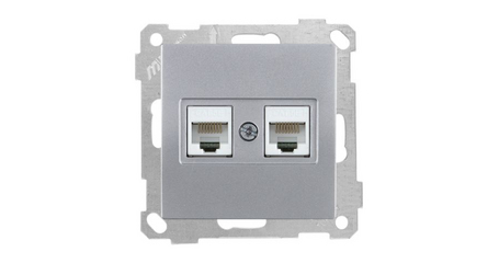 Розетка компьютерная 2xRJ45 (Cat5e) серебро, ELITRA, MUTLUSAN