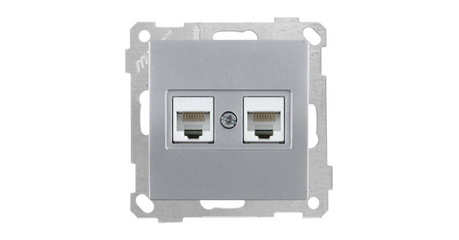 Розетка компьютерная 2xRJ45 (Cat5e) серебро, ELITRA, MUTLUSAN