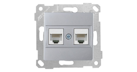 Розетка компьютерная 2xRJ45 (Cat5e, скрытая, без рамки) серебро, RITA, MUTLUSAN