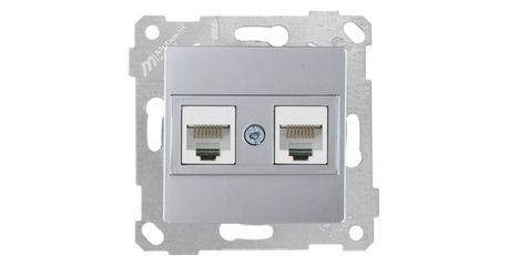 Розетка компьютерная 2xRJ45 (Cat5e, скрытая, без рамки) серебро, RITA, MUTLUSAN