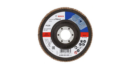 Круг лепестковый 115х22.2 мм K120 конический STANDARD FOR METAL BOSCH
