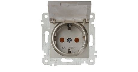 Розетка 1-ая (скрытая, без рамки, с/з, шторки, с крышкой) титан, RITA, MUTLUSAN