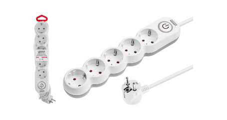 Удлинитель 3м (5 роз., 2,2кВт, с/з, выкл, ПВС 3х0,75) LEIDEN ELECTRIC
