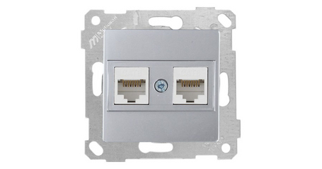 Розетка компьютерная 2xRJ45 (Cat6, скрытая, без рамки) серебро, RITA, MUTLUSAN