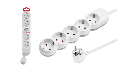 Удлинитель 5м (5 роз., 2,2кВт, с/з, ПВС 3х0,75) LEIDEN ELECTRIC
