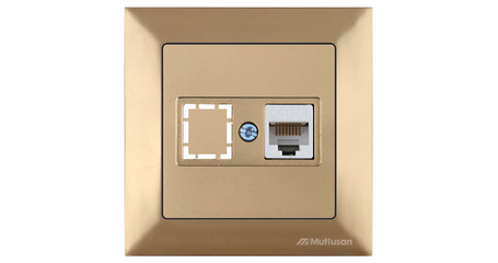 Розетка компьютерная 1xRJ45 (Cat5e, скрытая) золото, DARIA, MUTLUSAN