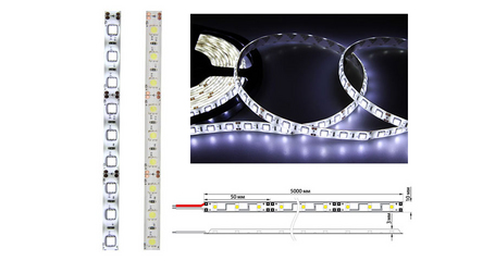LED лента силикон, 10 мм, IP65, SMD 5050, 60 LED/m, 12 V, БЕЛАЯ (6000 K) (катушка 5 метров) LAMPER