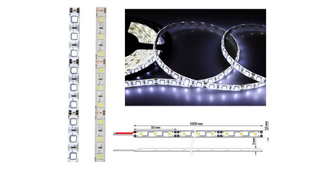 LED лента силикон, 10 мм, IP65, SMD 5050, 60 LED/m, 12 V, БЕЛАЯ (6000 K) (катушка 5 метров) LAMPER