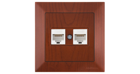 Розетка компьютерная 2xRJ45 (Cat6, скрытая) вишня, DARIA, MUTLUSAN