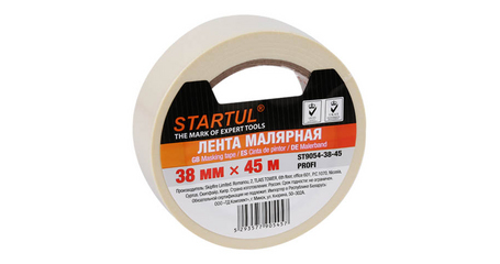 Лента малярная 38ммх45м STARTUL PROFI (ST9054-38-45), белая