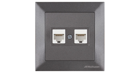 Розетка компьютерная 2xRJ45 (Cat6, скрытая) дымчатая, DARIA, MUTLUSAN