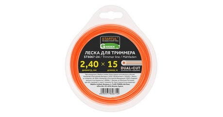 Леска ф 2.4 мм х 15 м кругл. сеч. DUAL-CUT STARTUL GARDEN