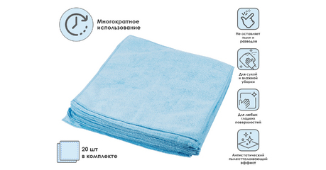 Набор салфеток из микрофибры Solid (Cолид) 20 шт., 29х29 см, универсальные, PERFECTO LINEA