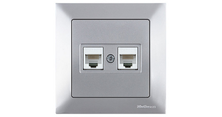 Розетка компьютерная 2xRJ45 (Cat5e, скрытая) серебро, DARIA, MUTLUSAN