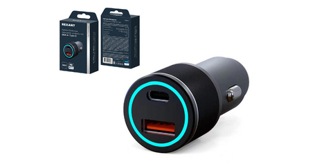 Устройство зарядное автомобильное c двумя портами (USB-C + USB-A) c LED-подсветкой, 68Вт REXANT